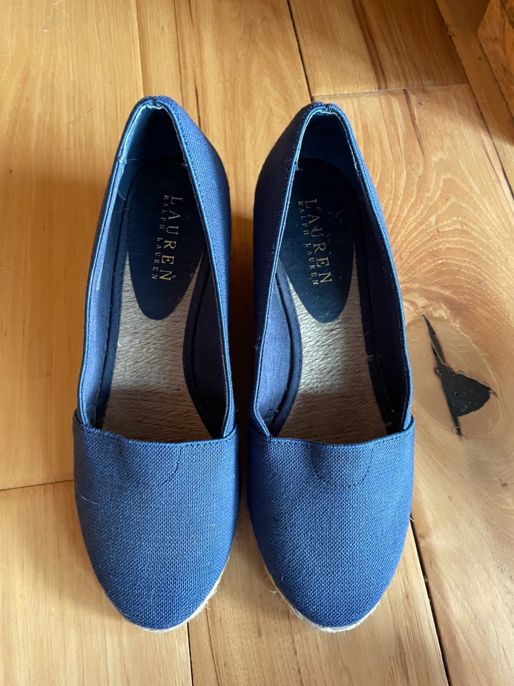 Lauren Ralph Lauren Navy Canvas Wedge Espadrille Flats